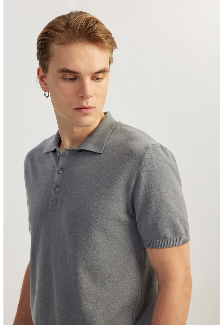 Tricou polo tricotat fin - Gri