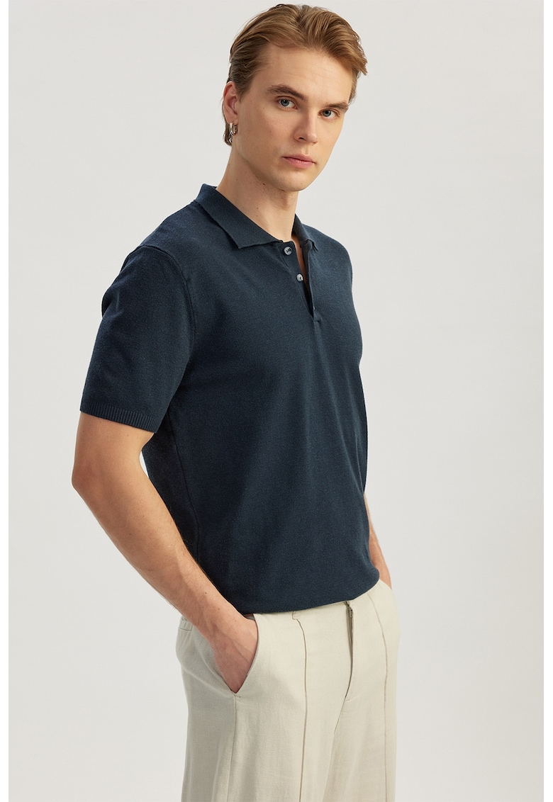 Tricou polo tricotat fin - Albastru ultramarin