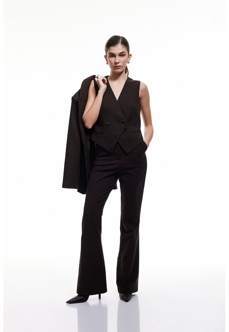 Pantaloni evazati cu talie inalta - Maro inchis