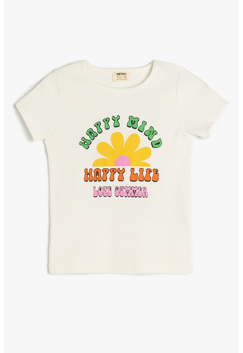 Tricou striat cu imprimeu text si grafic