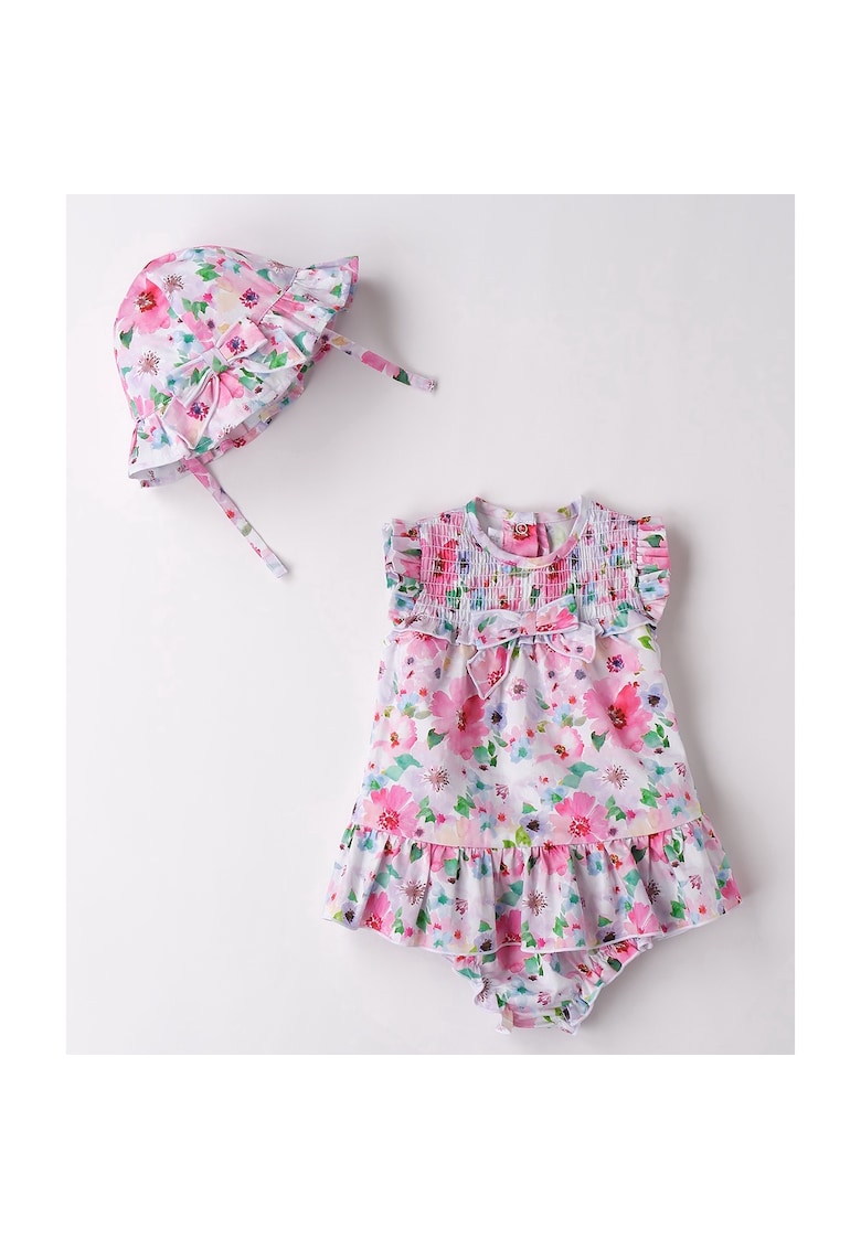 Rochie - palarie si chilotel cu imprimeu floral pentru fete - Multicolor