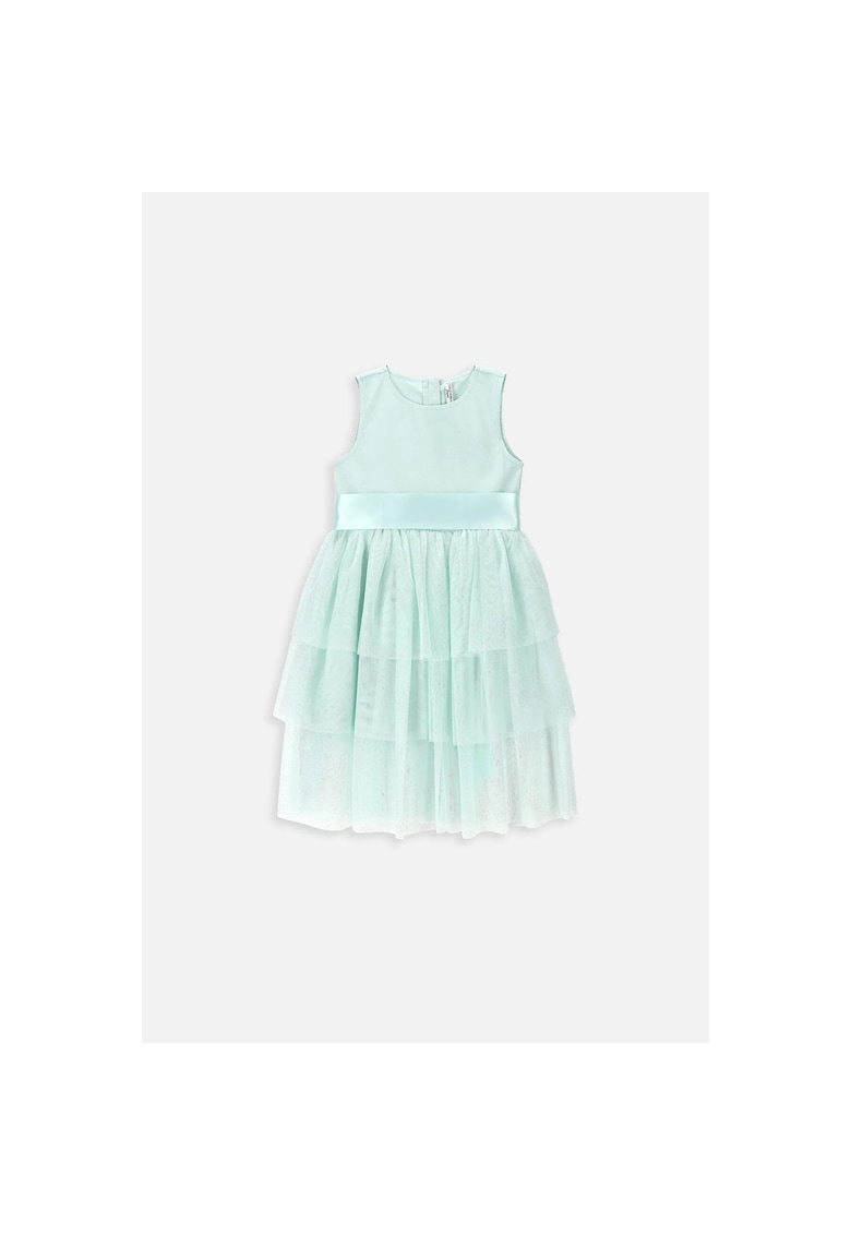 Rochie din tul cu aspect stratificat si garnitura satinata - Verde menta