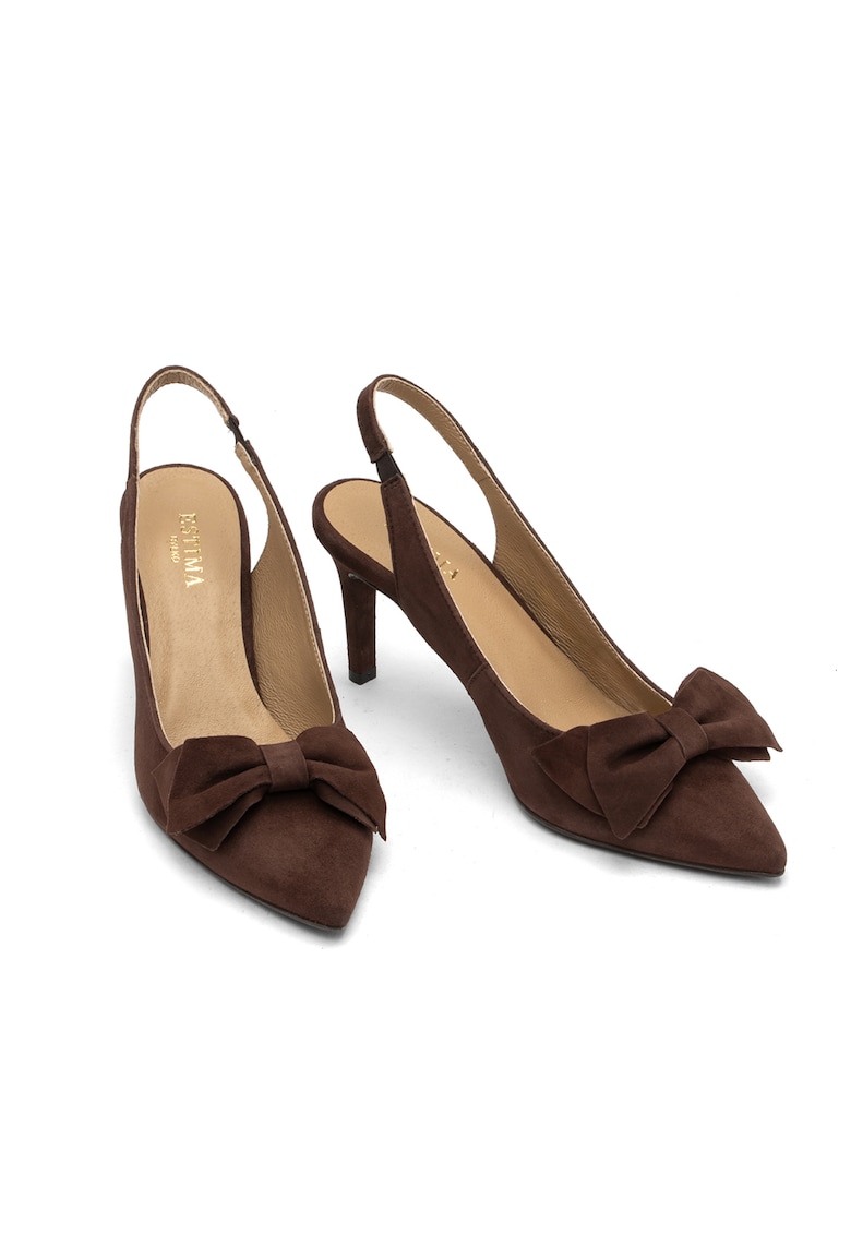 Pantofi slinback din piele cu funda decorativa