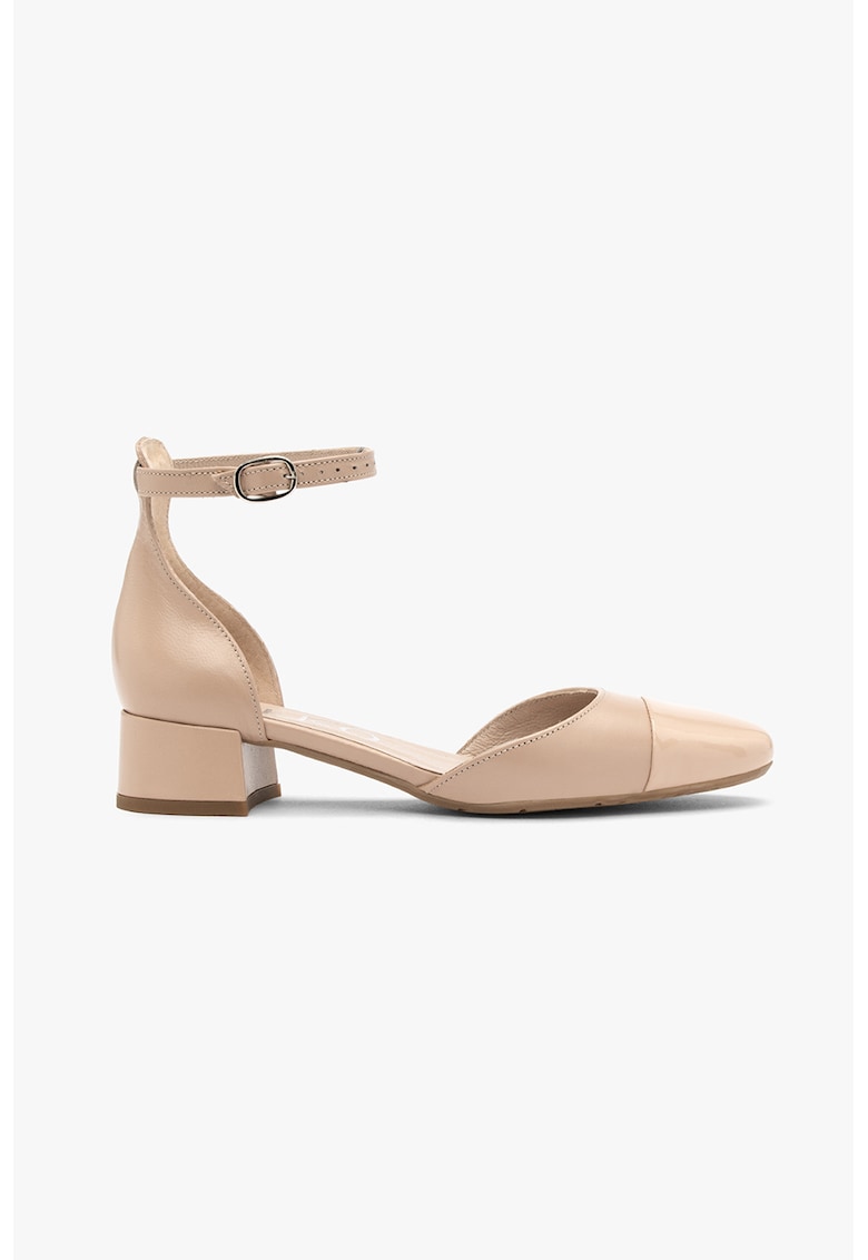 Pantofi din piele cu aplicatie cap-toe din piele lacuita