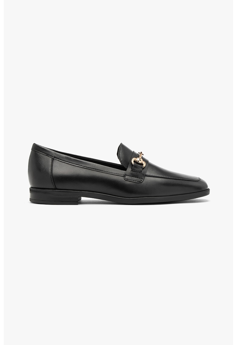 Pantofi loafer din piele cu detaliu metalic - Negru