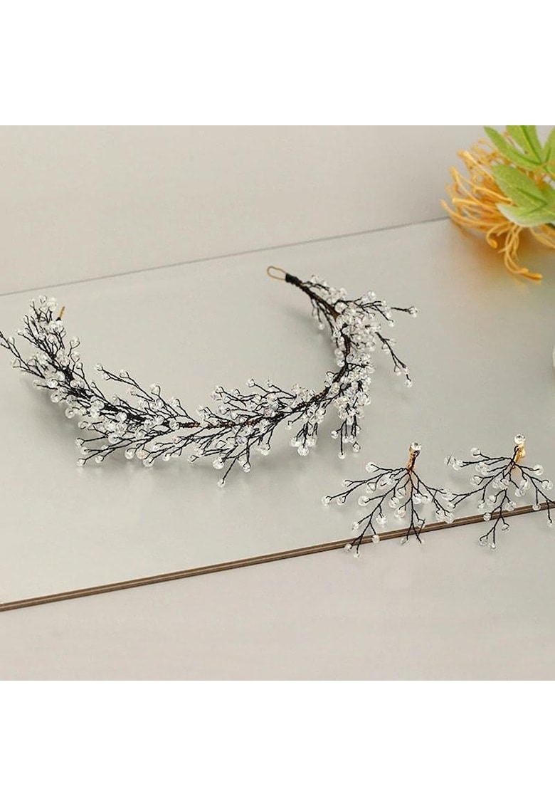 Set Coronita si Cercei - neagra - cu margelute - Riken C4 -