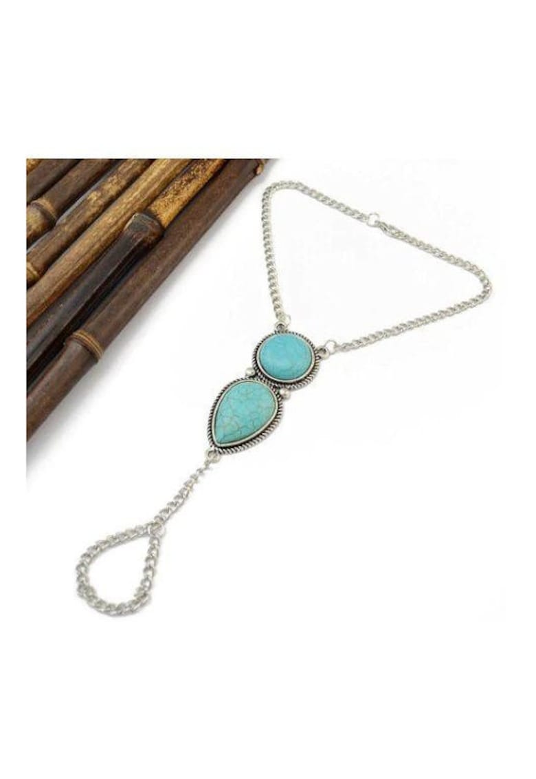 Bratara argintie - cu inel si pietre truquoise - Elvine C11 -