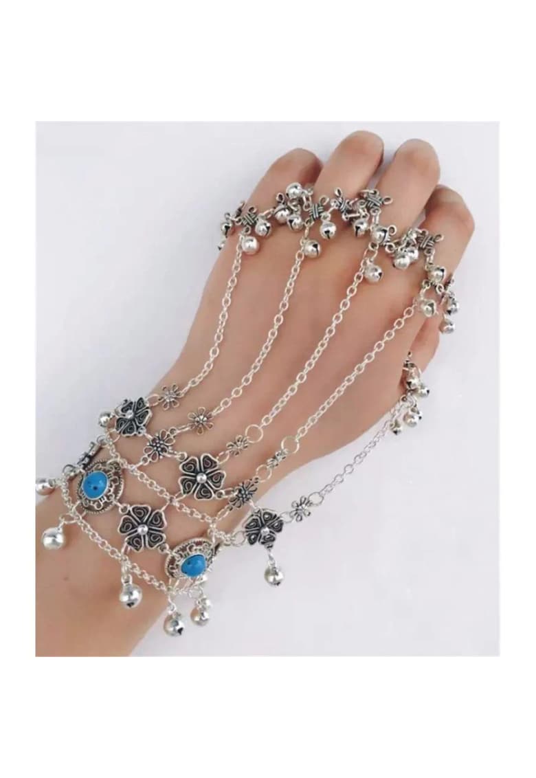 Bratara argintie - cu inele reglabile si pietre turquoise - Elsamaria C10 -