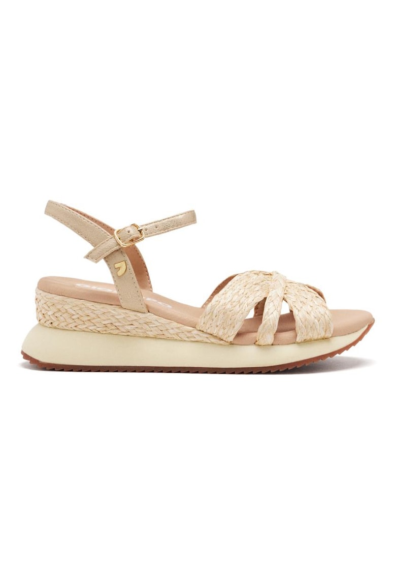 Sandale din piele ecologica impletita cu talpa wedge - Bej deschis
