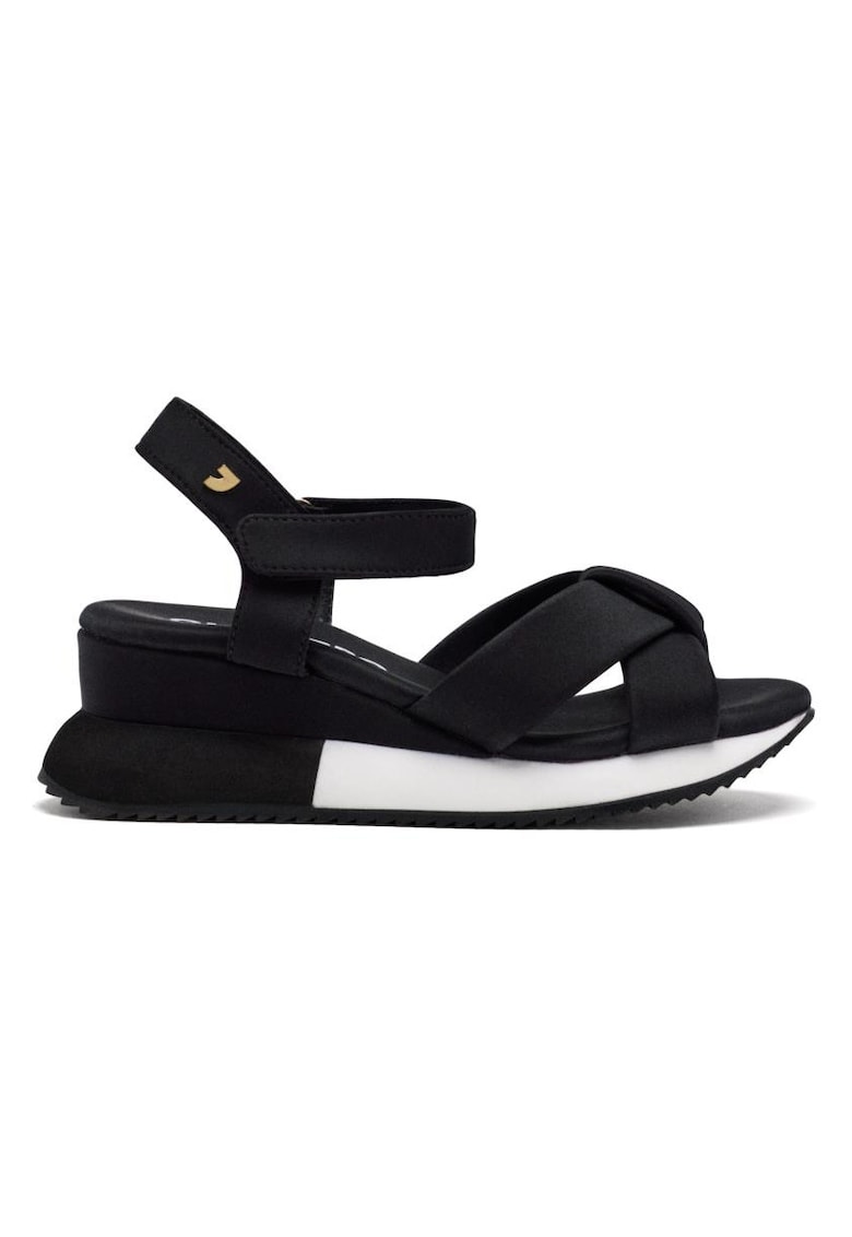 Sandale cu talpa wedge si inchidere velcro - Negru