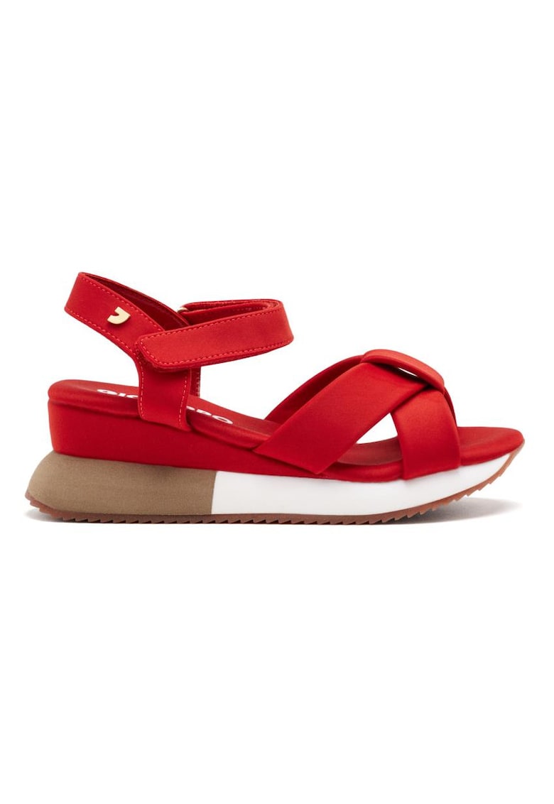 Sandale cu talpa wedge si inchidere velcro - Rosu