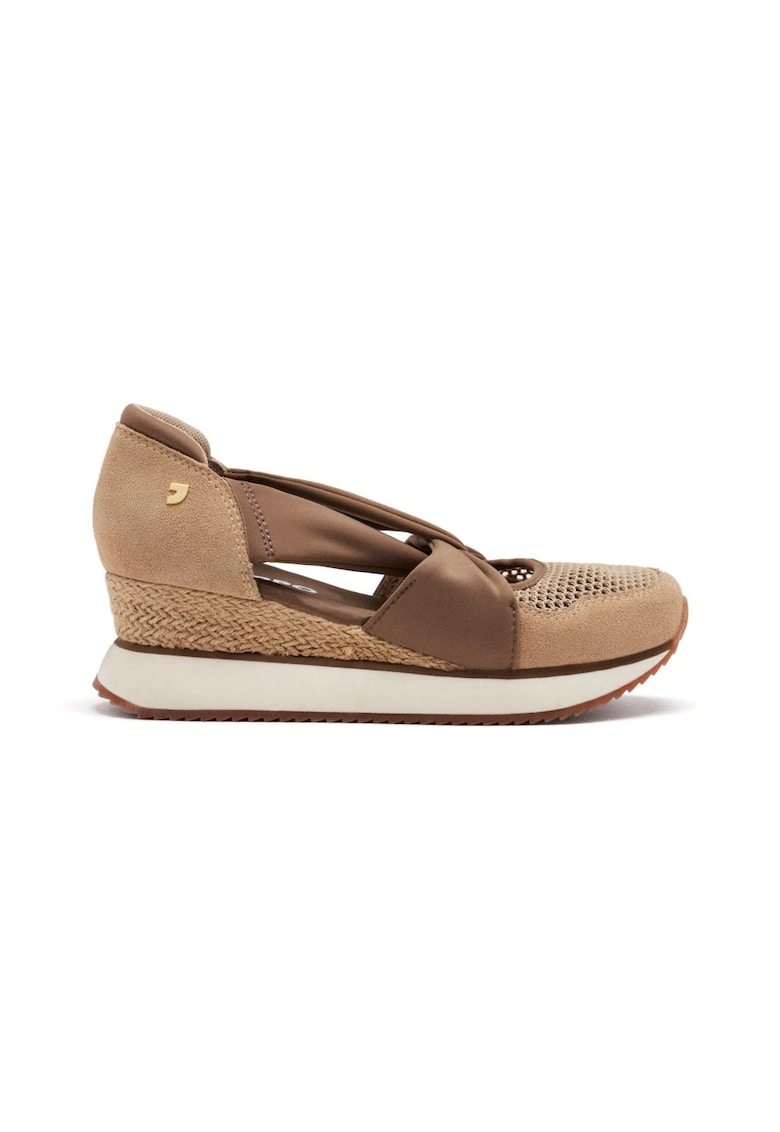 Pantofi cu talpa wedge si insertii din piele intoarsa - Maro taupe