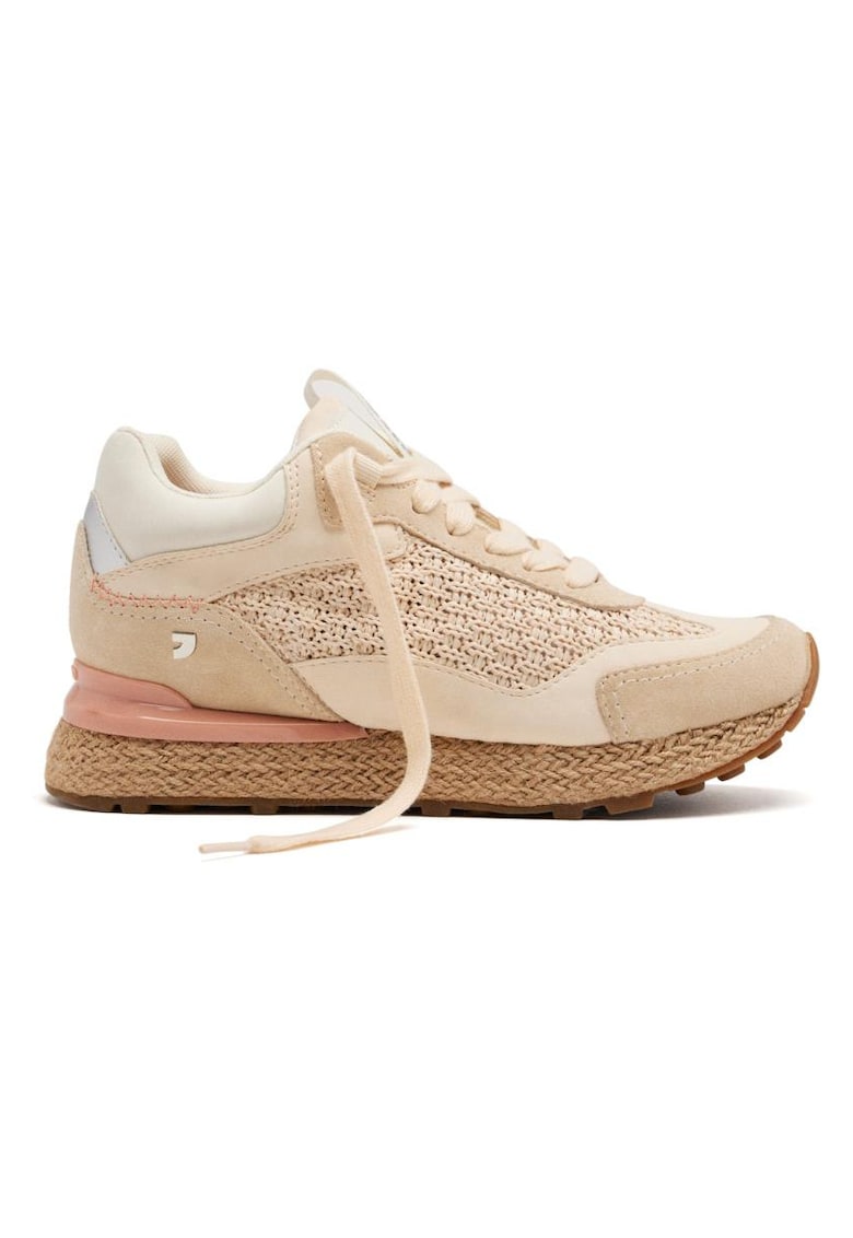 Pantofi sport din piele si rafie - Alb