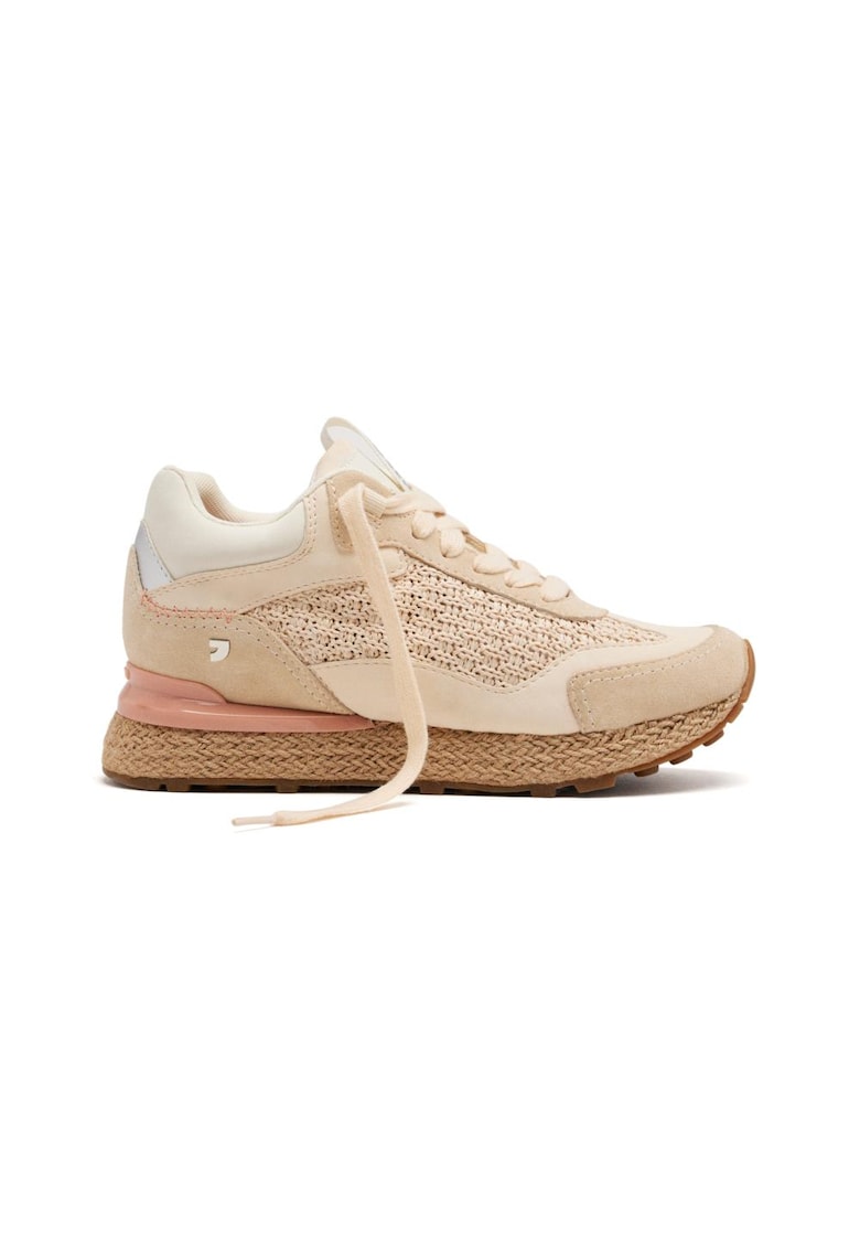 Pantofi sport din piele si rafie - Alb