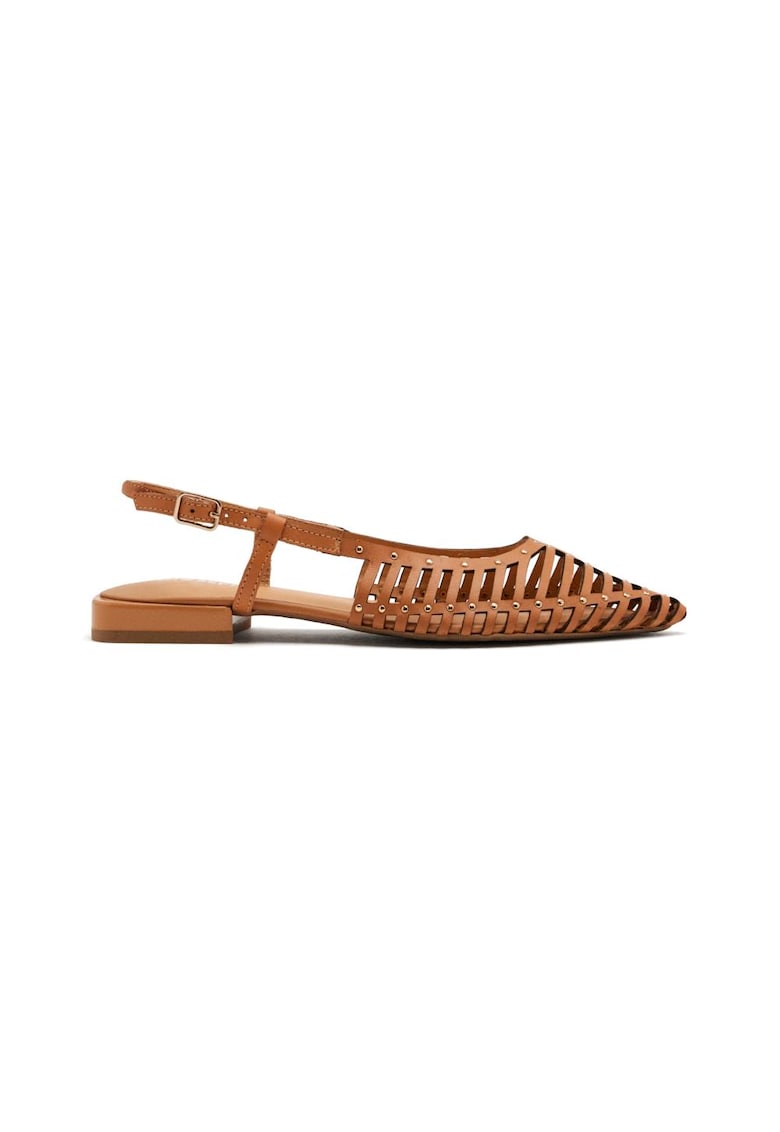 Pantofi din piele cu decupaje - Maro camel