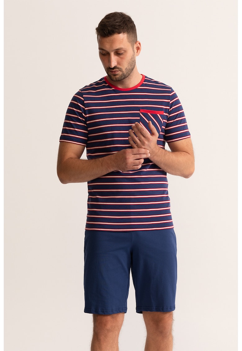 Pijama cu pantaloni scurti si model in dungi Maurice