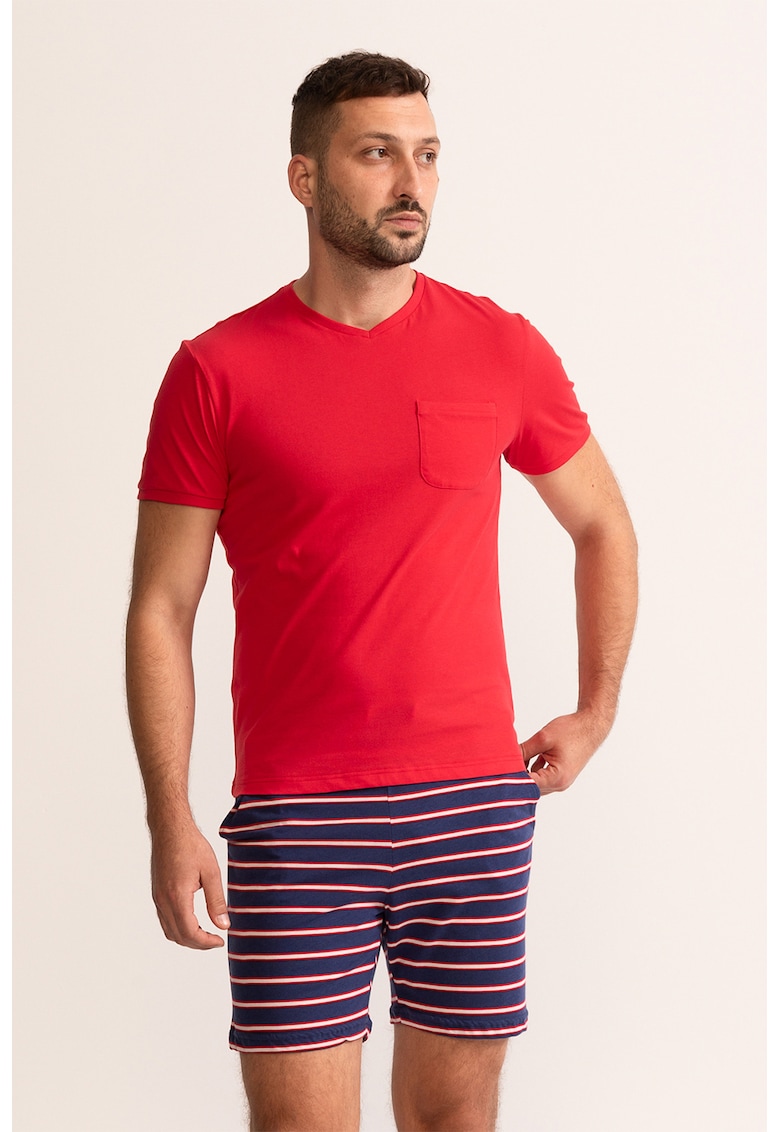 Pijama cu pantaloni scurti si model in dungi Maurice