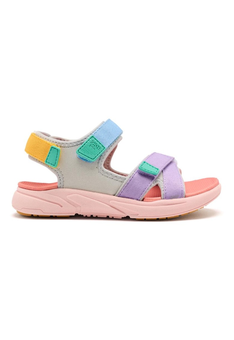 Sandale cu model colorblock si inchidere velcro - Coral