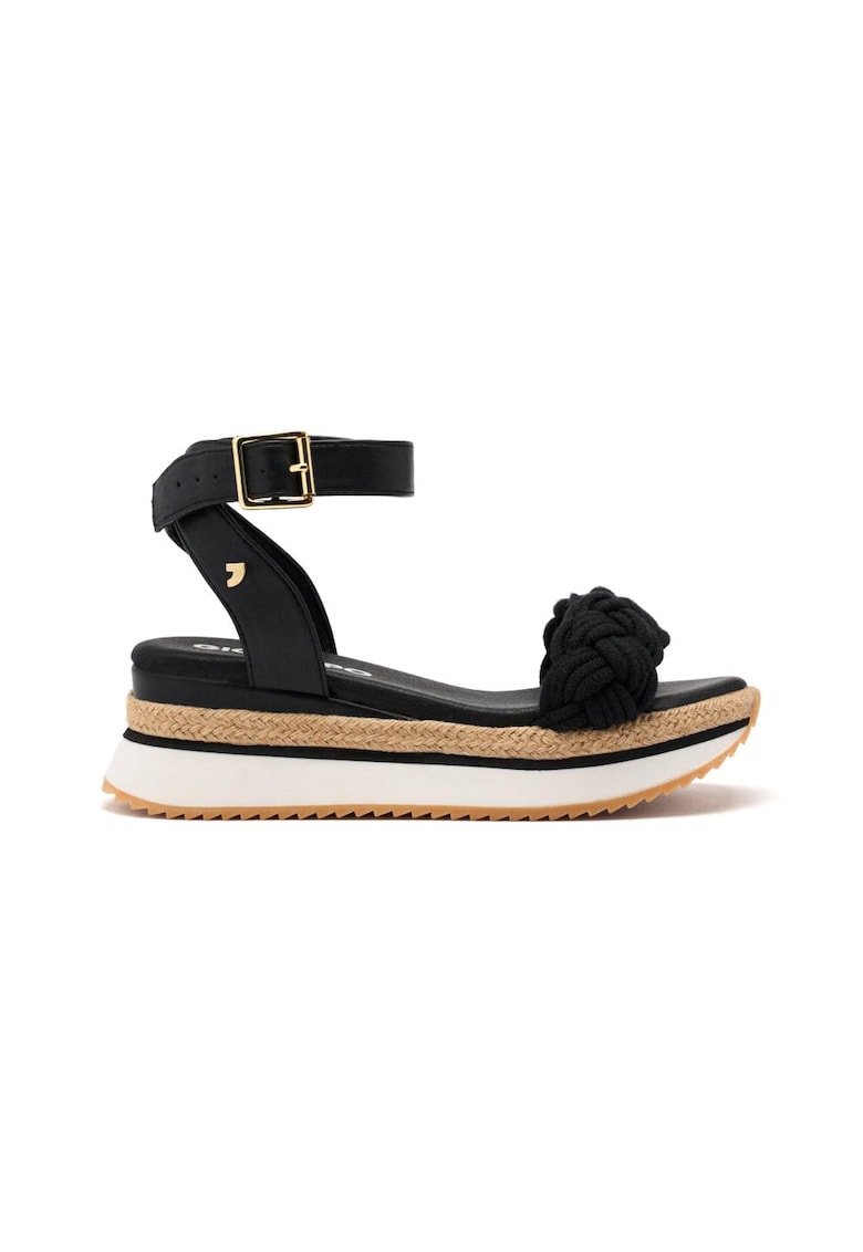 Sandale din piele ecologica cu talpa demi-wedge - Negru