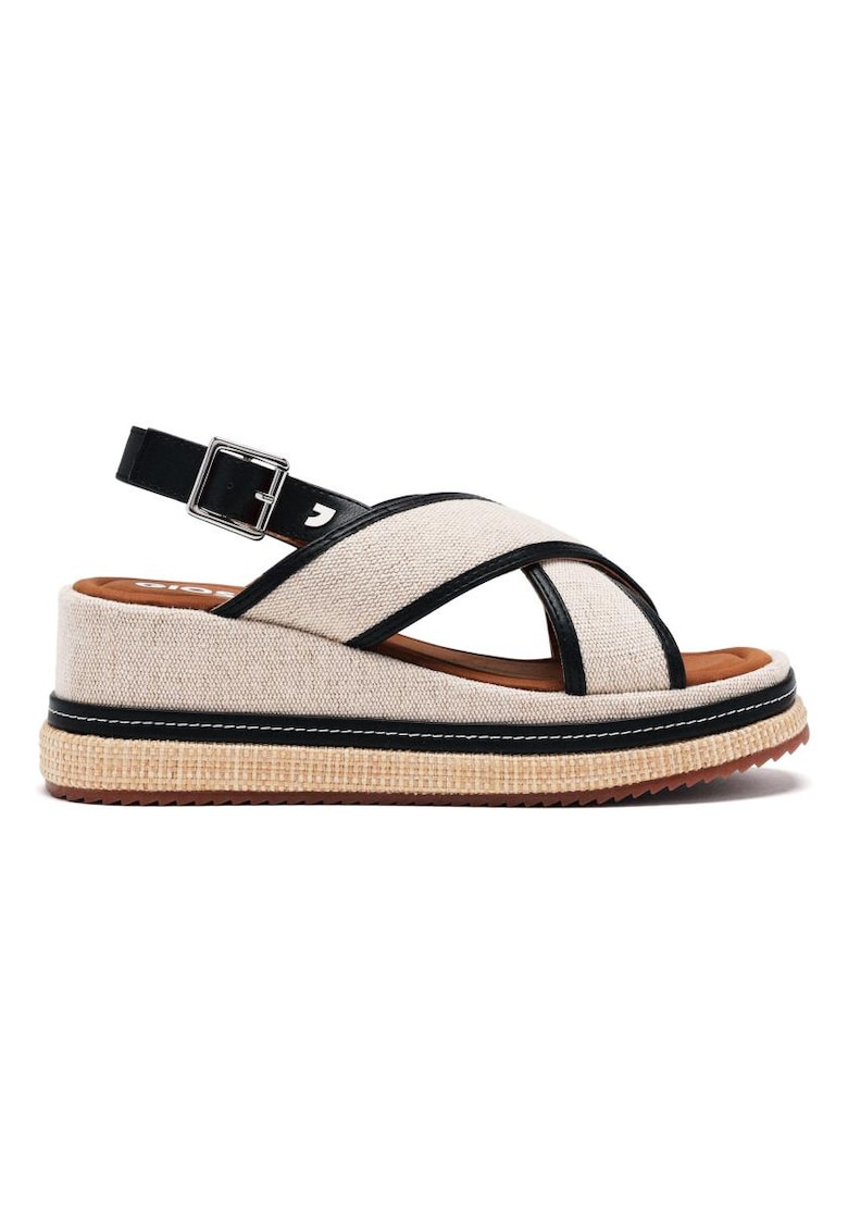 Sandale din material textil cu talpa demi-wedge - Negru