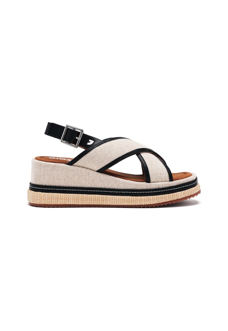 Sandale din material textil cu talpa demi-wedge - Negru