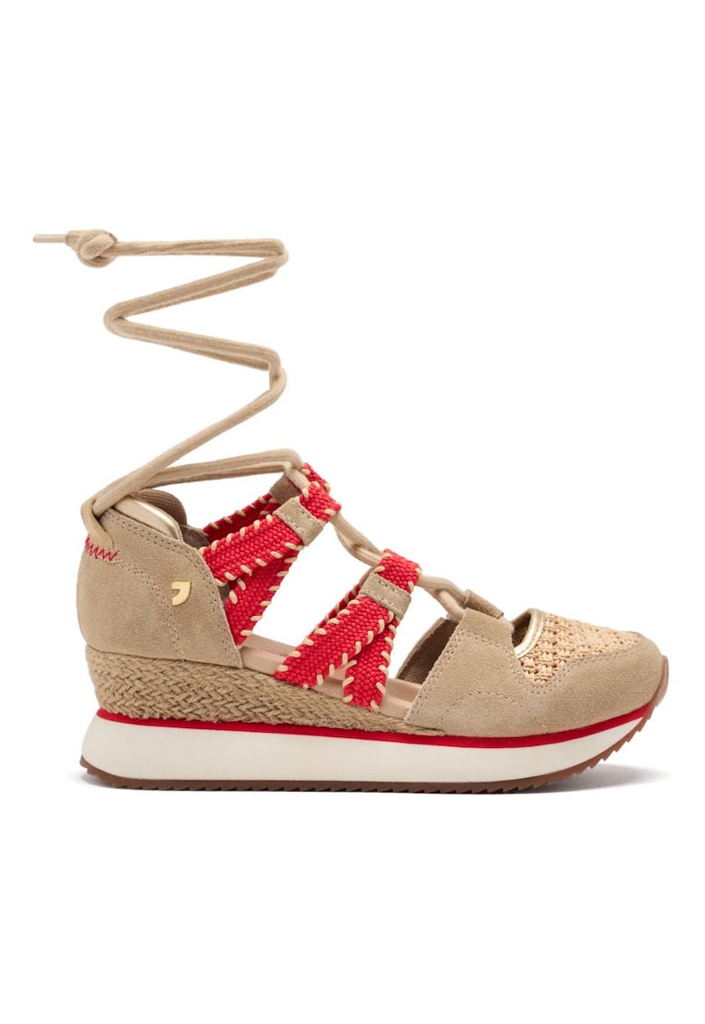 Sandale din piele intoarsa cu talpa demi-wedge - Bej