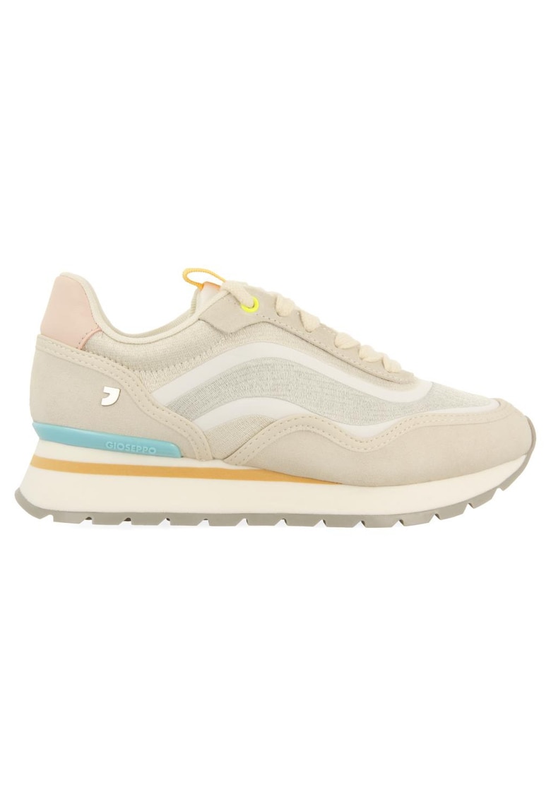 Pantofi sport din material textil cu insertii din piele intoarsa - Alb