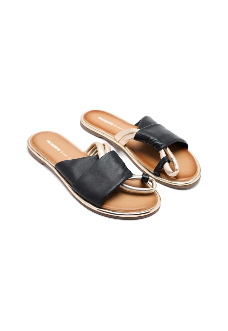 Papuci flip-flop din piele - Negru