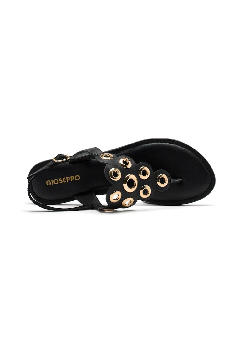 Sandale din piele cu talpa plata si detaliu metalic - Negru