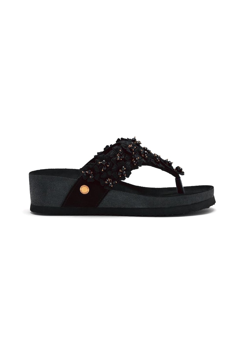 Papuci cu bareta separatoare si talpa wedge Shawano - Negru