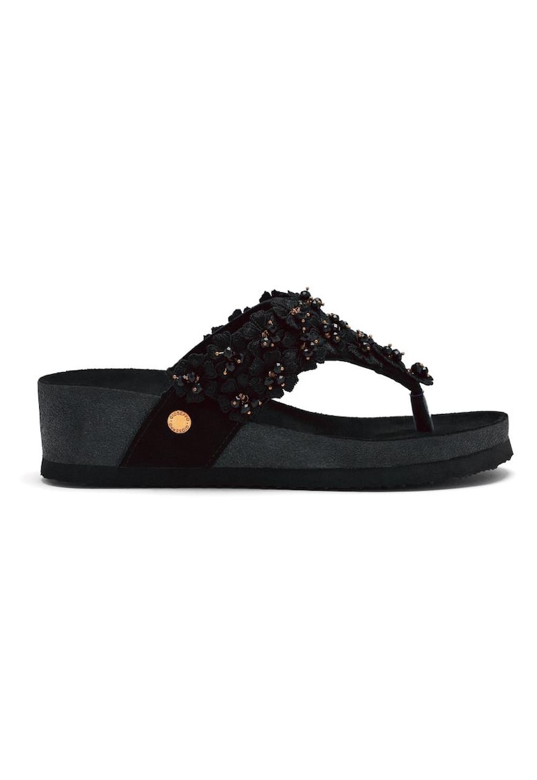 Papuci cu bareta separatoare si talpa wedge Shawano - Negru
