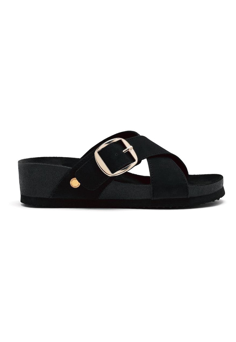 Papuci cu talpa wedge si barete incrucisate Winn - Negru
