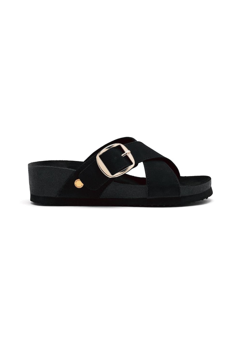 Papuci cu talpa wedge si barete incrucisate Winn - Negru