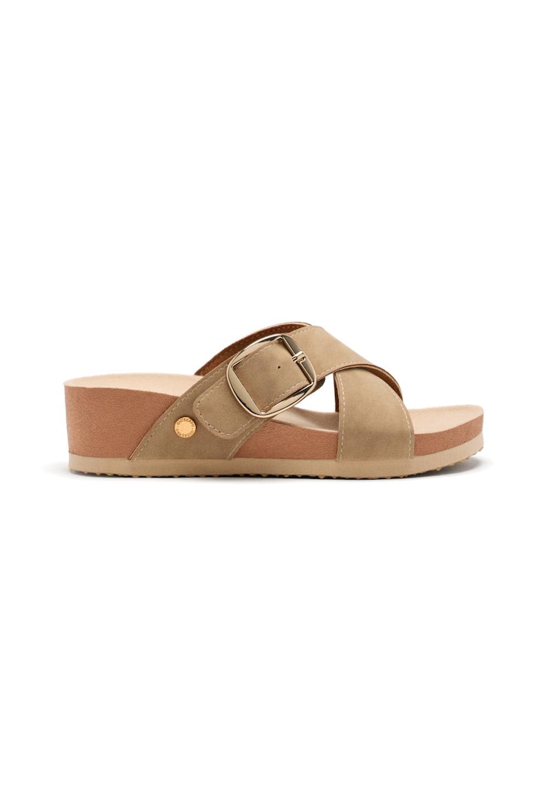 Papuci cu talpa wedge si barete incrucisate Winn - Maro taupe