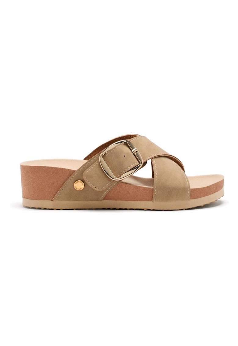Papuci cu talpa wedge si barete incrucisate Winn - Maro taupe