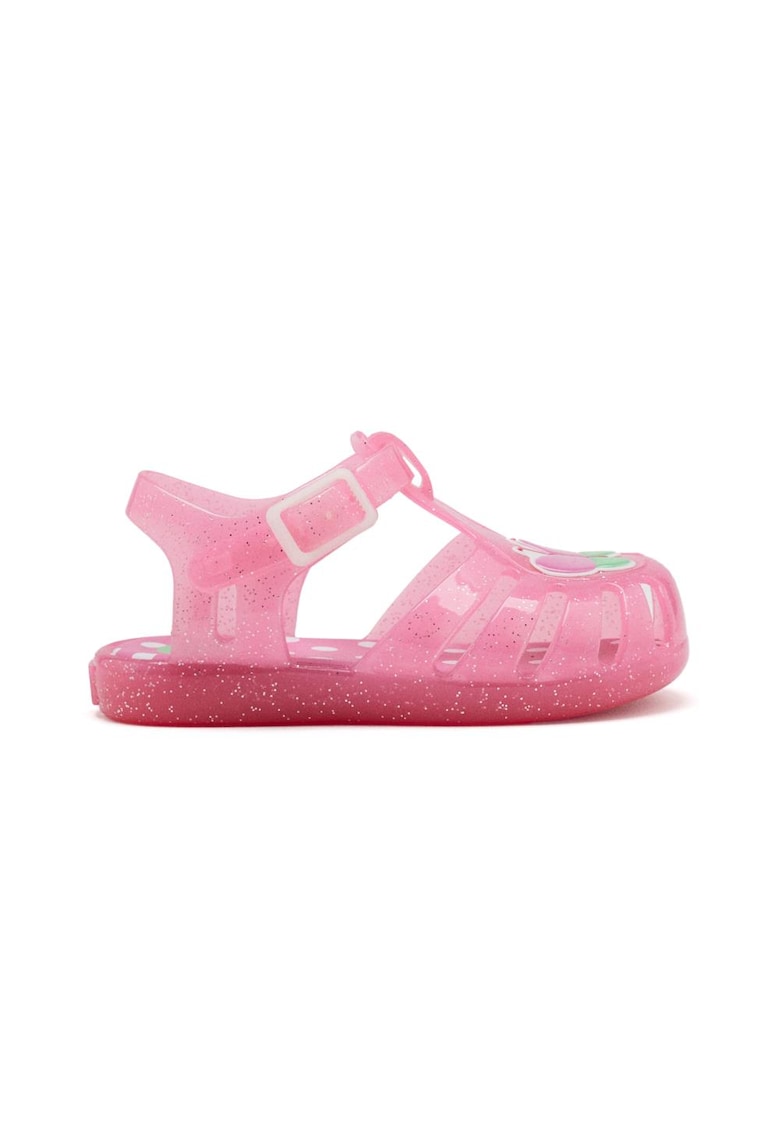 Sandale cu catarama si model grafic - Fucsia