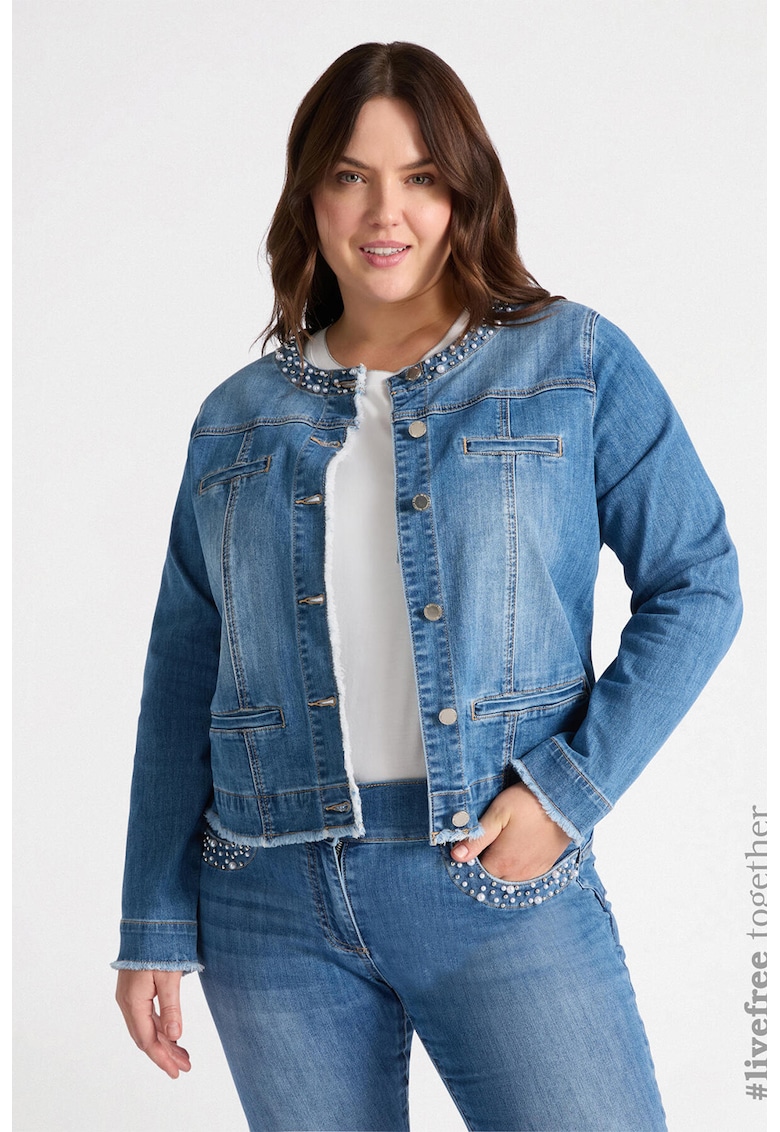 Jacheta din denim cu aplicatii cu margele