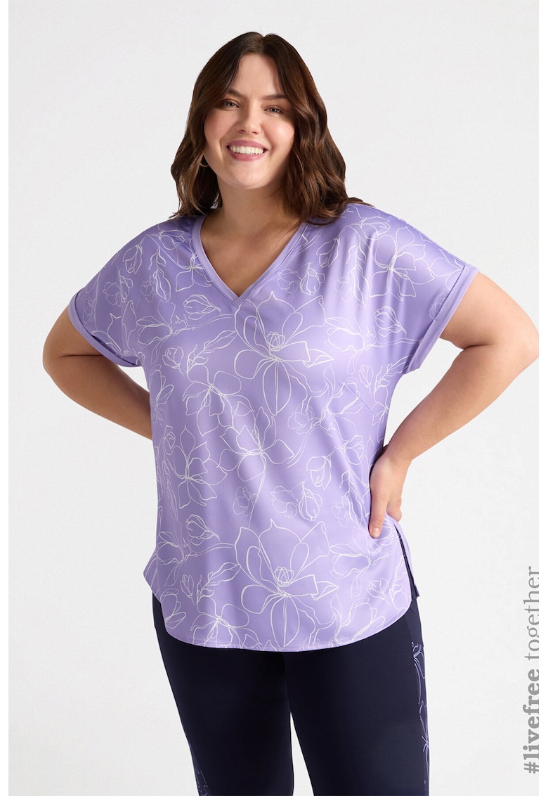 Tricou cu imprimeu floral si decolteu in V - Lila