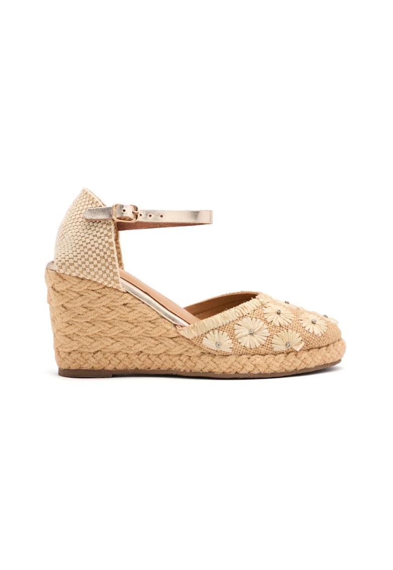 Espadrile tesute cu talpa wedge si garnituri din piele