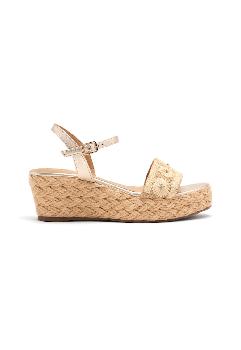 Sandale impletite cu garnituri din piele si talpa wedge