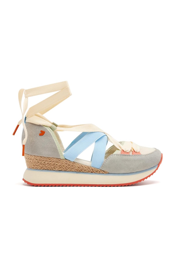 Pantofi cu talpa wedge si insertii din piele intoarsa