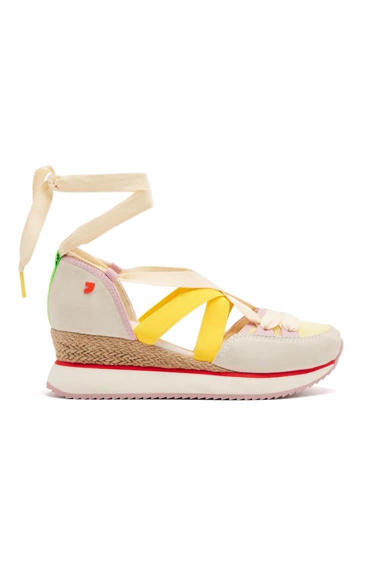 Pantofi cu talpa wedge si insertii din piele intoarsa