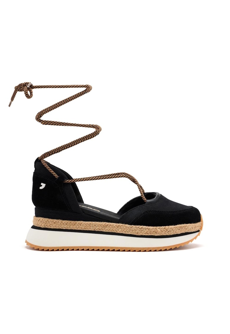 Pantofi cu talpa wedge si insertii din piele intoarsa