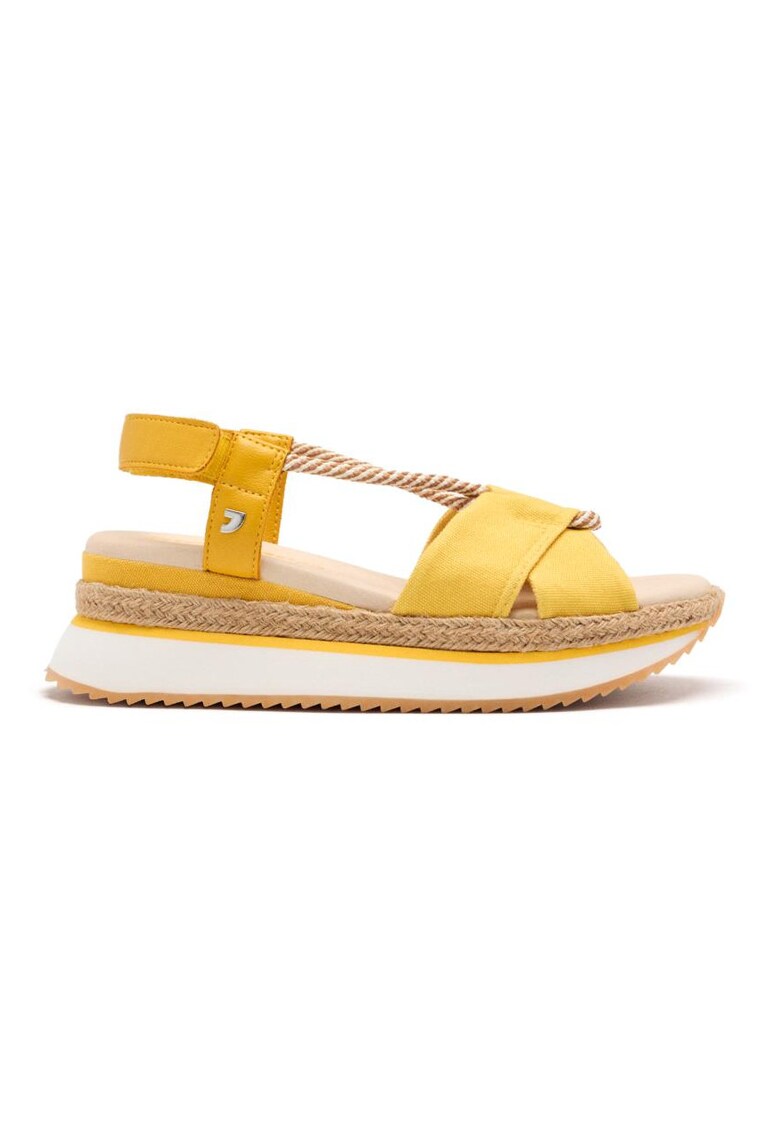 Sandale din panza cu talpa wedge - Galben mustar