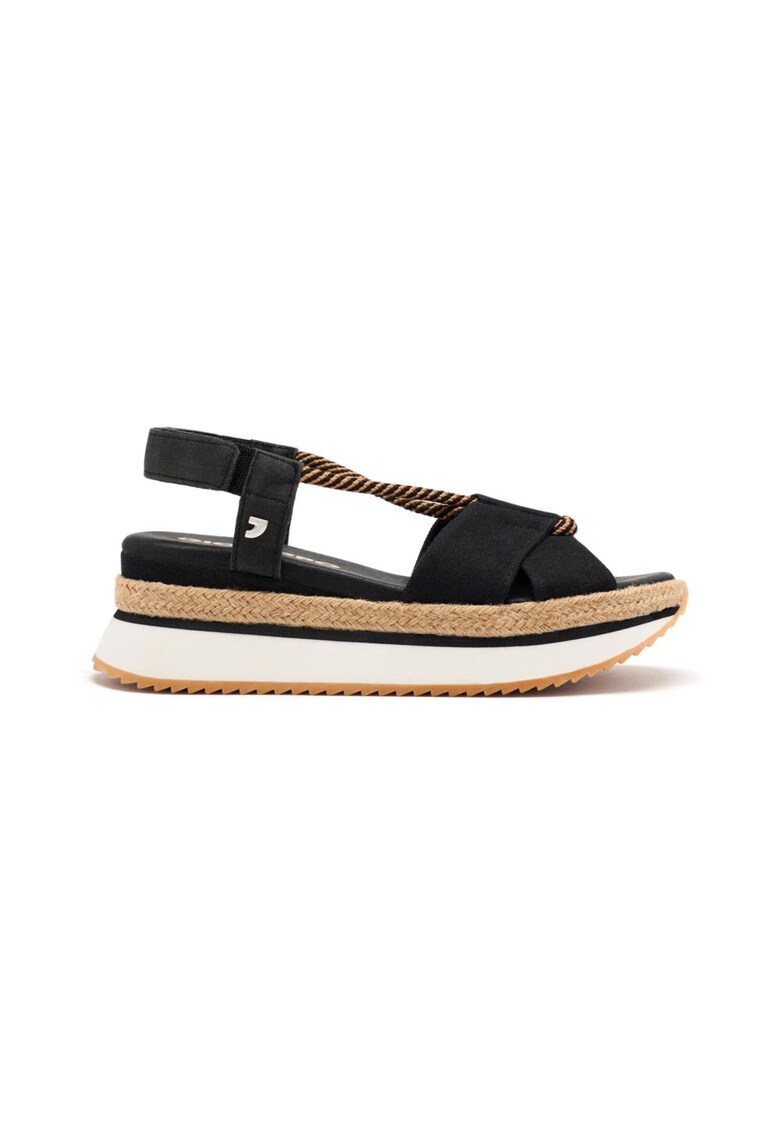 Sandale din panza cu talpa wedge - Negru