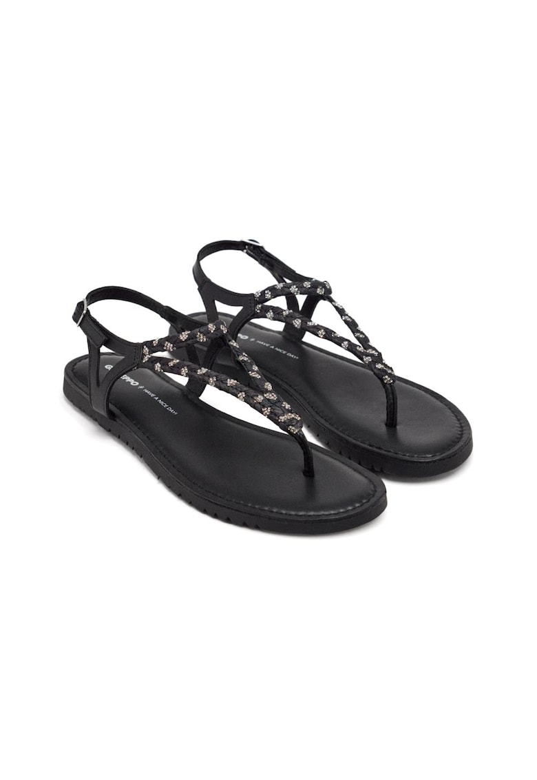 Sandale din piele cu bareta separatoare Limington - Negru