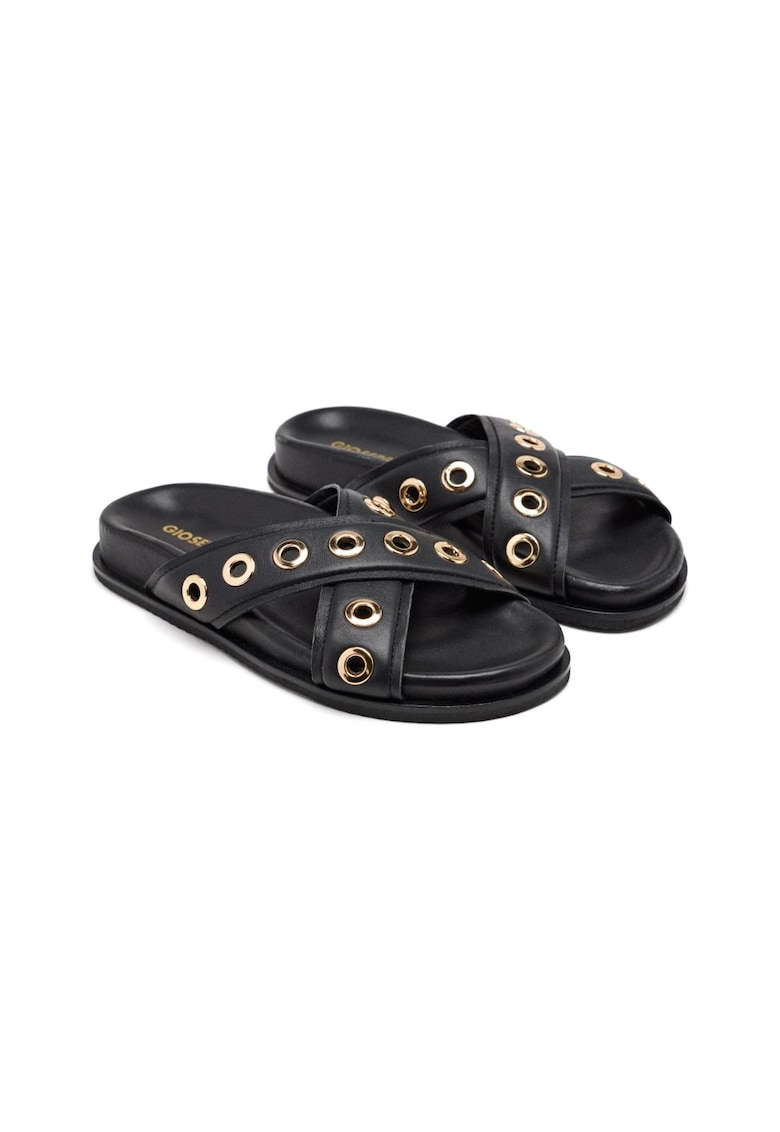 Papuci din piele Hiles - Negru