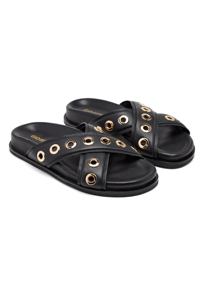 Papuci din piele Hiles - Negru
