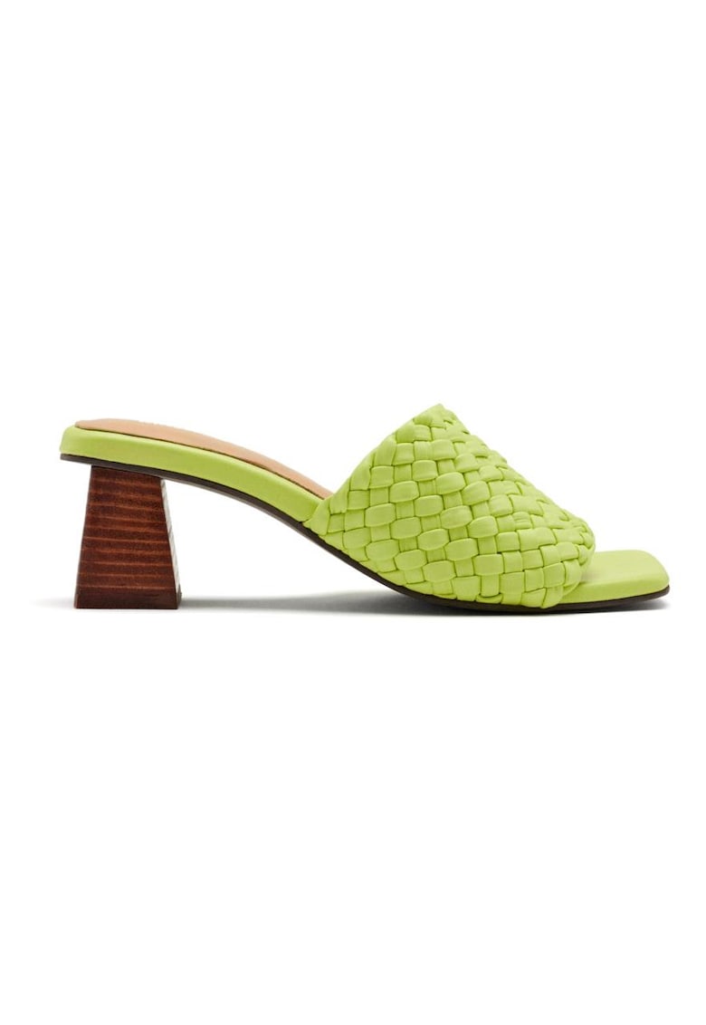 Papuci din piele cu toc si varf patrat - Verde lime