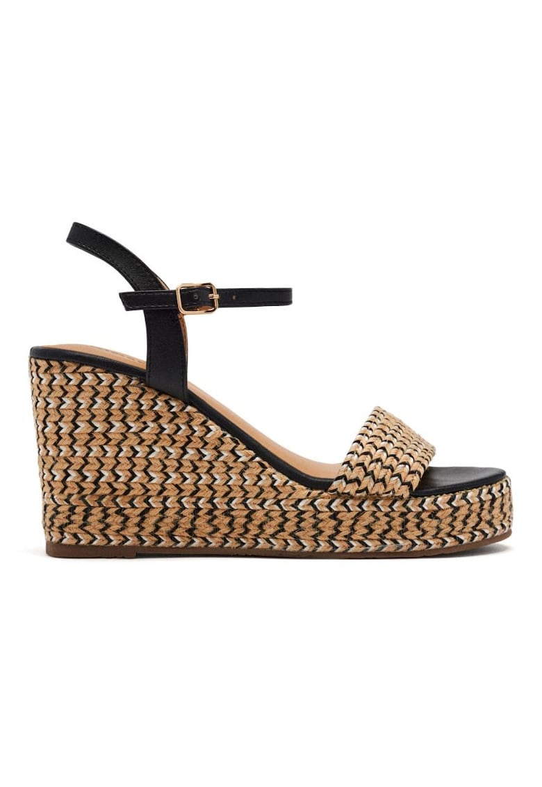 Sandale din piele ecologica cu talpa demi-wedge - Negru